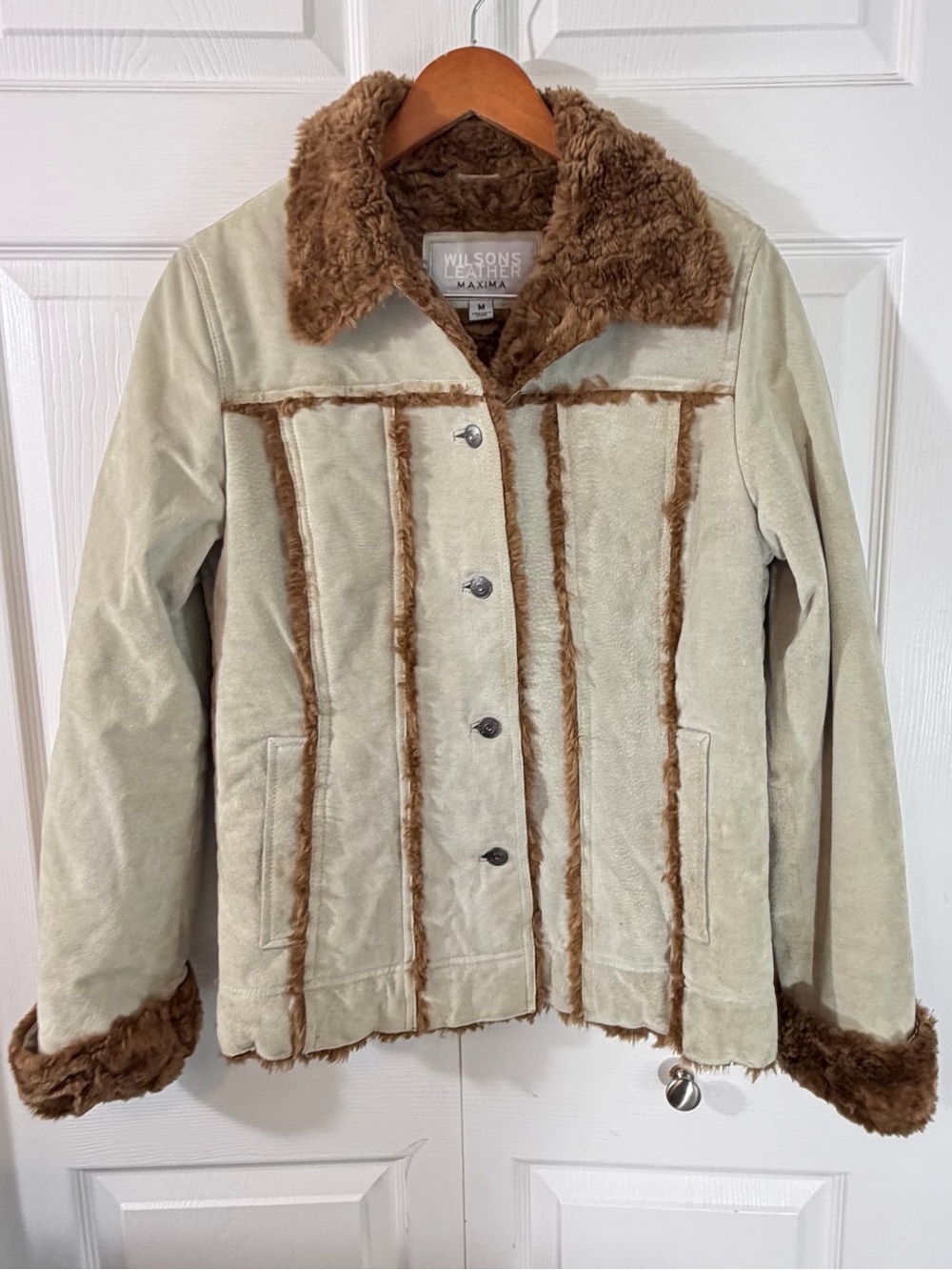 Wilsons Leather Maxima Suede leather Faux Shearling Jacket light Green size M